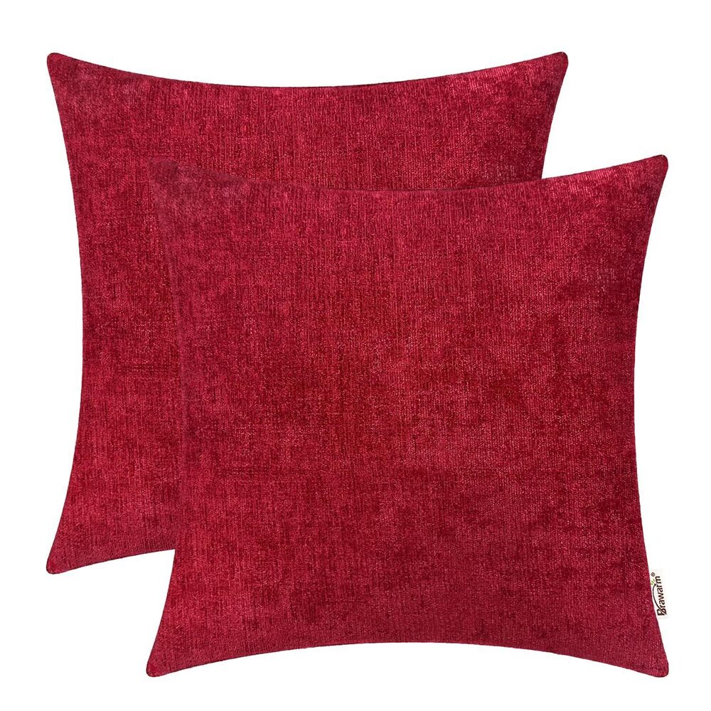 1829 Throw Pillow Covers 22x22 Inches - Deep Red Chenille Pillow Covers